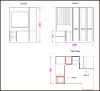 Bespoke Painted Compact Home Office / Study, Solid Oak Curved Desk. Plans. Enlargement 2 (0.6 mb).
